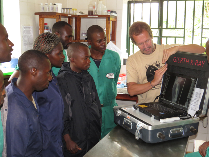 Dr. Joost conducts training on the x ray machine with the GRACE staff.